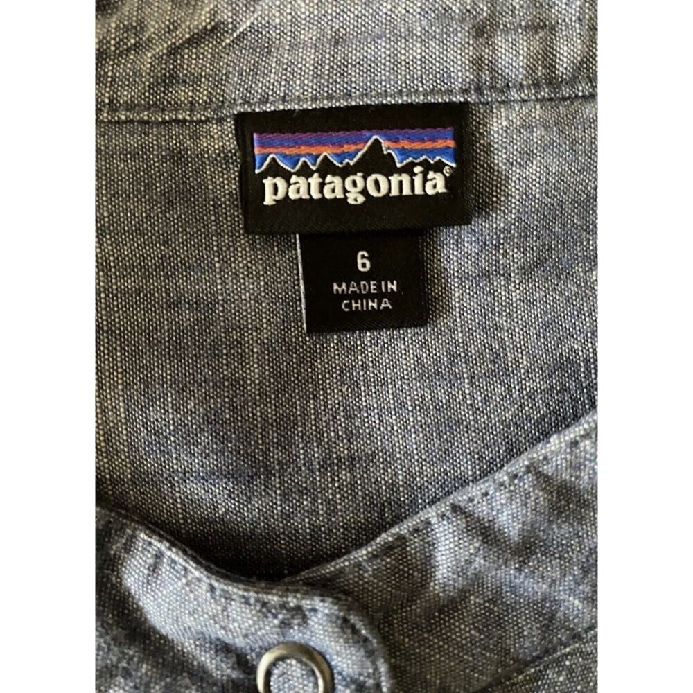 Patagonia Settlers Org Ctn Chambray Shift Dress Wmns 6 Blue Snap Front Pockets , - Picture 3 of 7